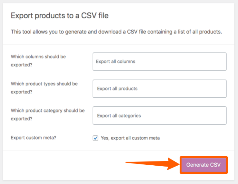 Generate a csv file