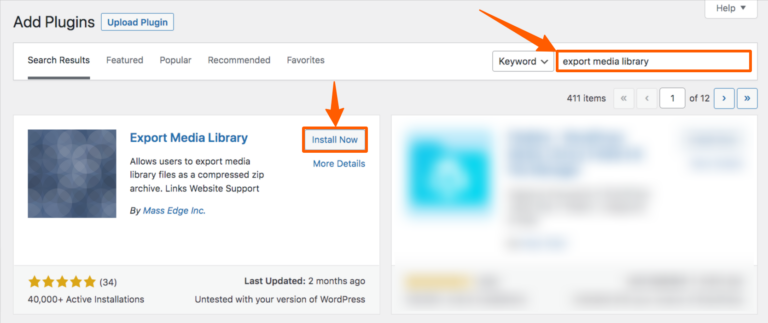 export media library plugin installation
