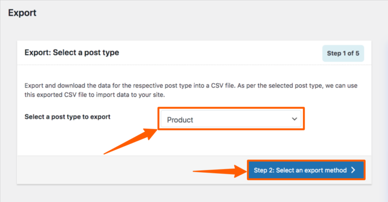 select post type to export
