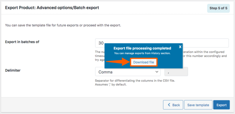 Downloading the export file