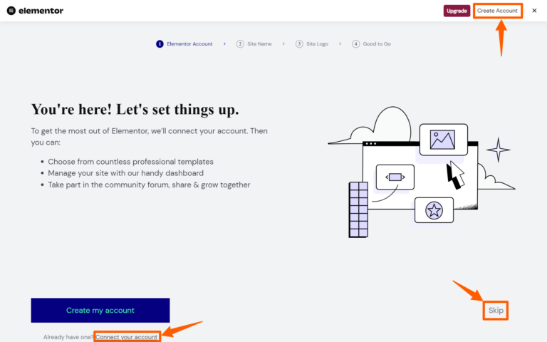 create an elementor account
