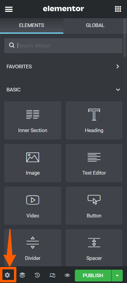 pressing settings icon of elementor
