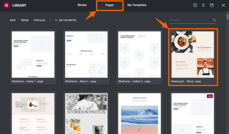page selection