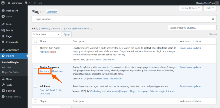 click on see library under starter templates