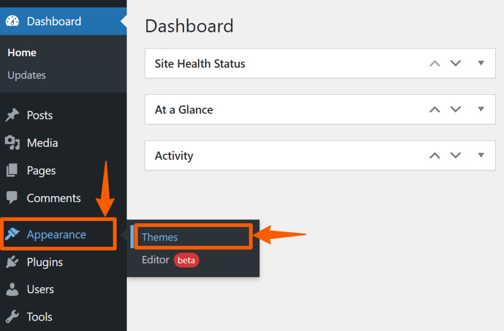 Clicking theme link under appearance