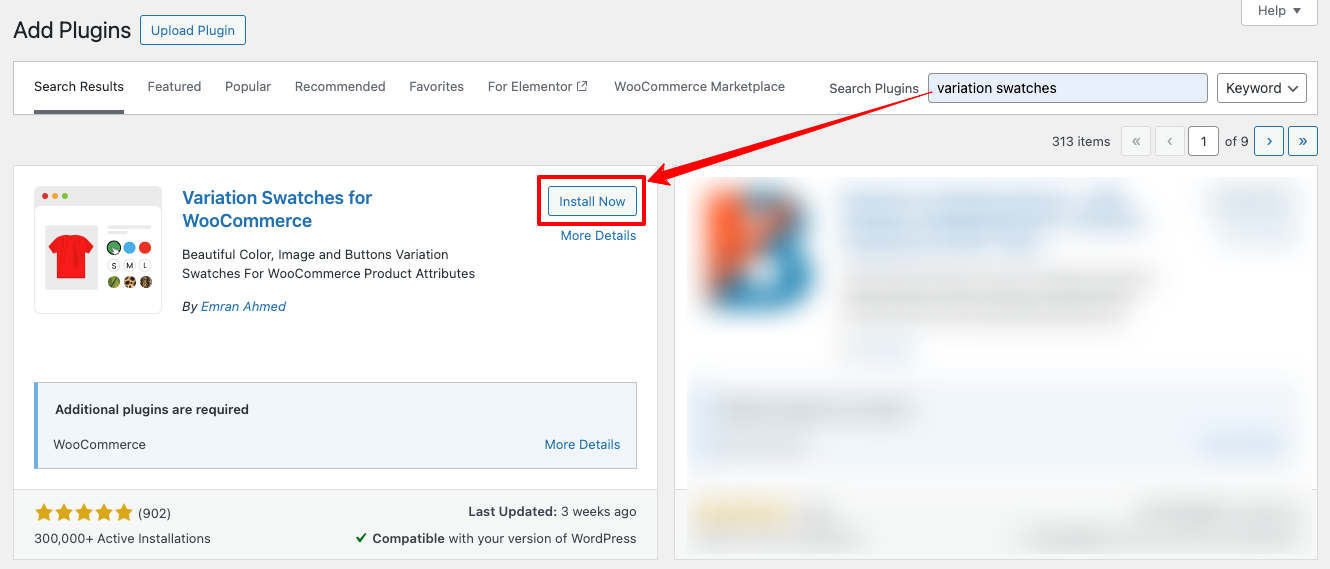 Install variation swatches plugin from WordPress org