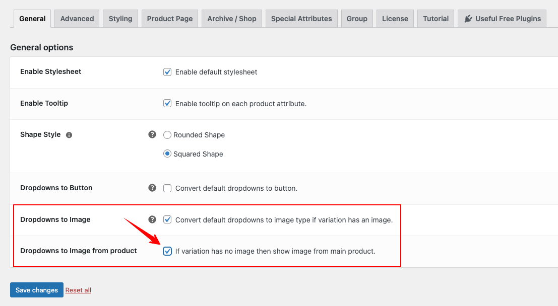 Enable Dropdowns to Image from product