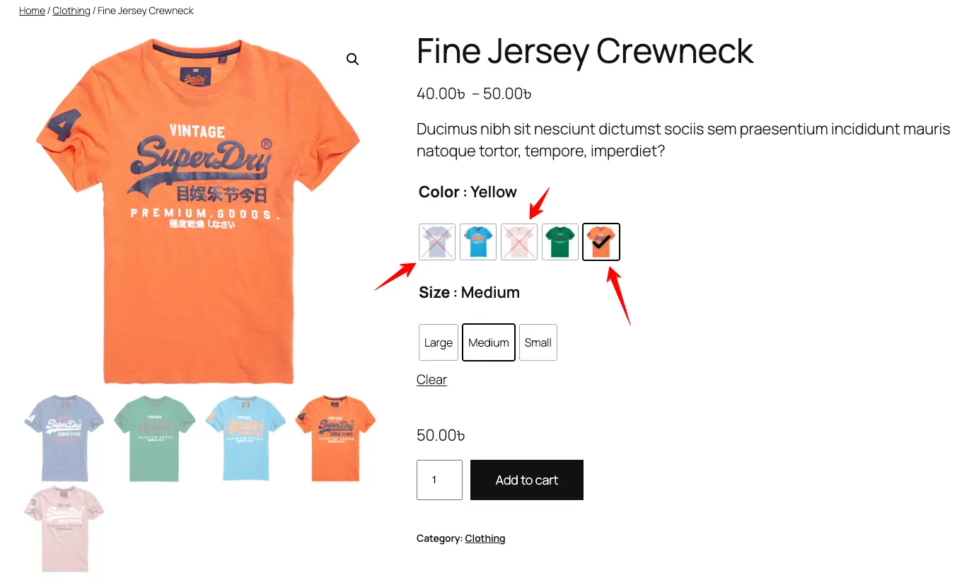 Tick and cross color on color color attribute choice