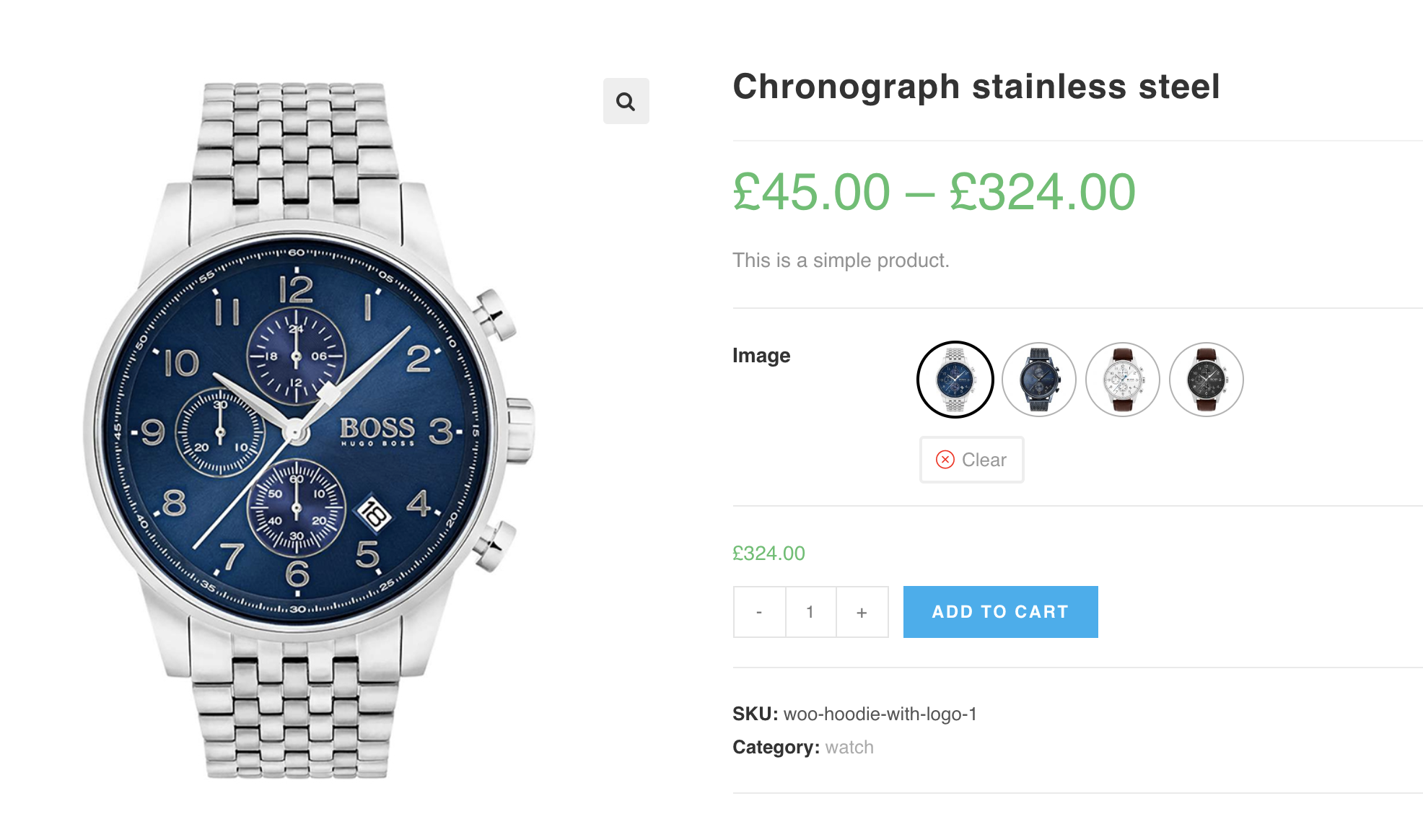 product page showing image variations