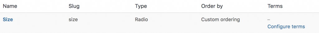 radio type for size attribute