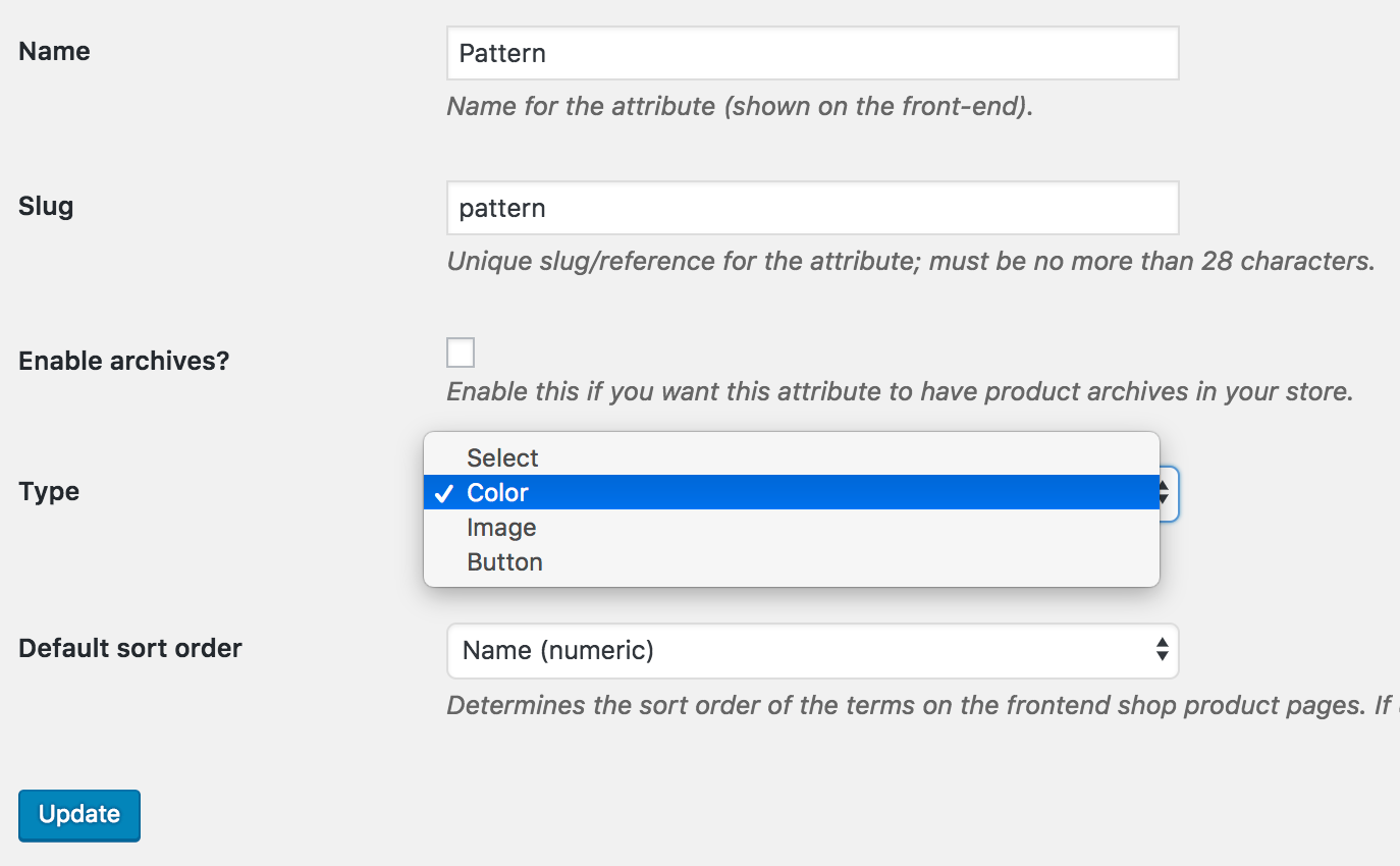 select color option from Type