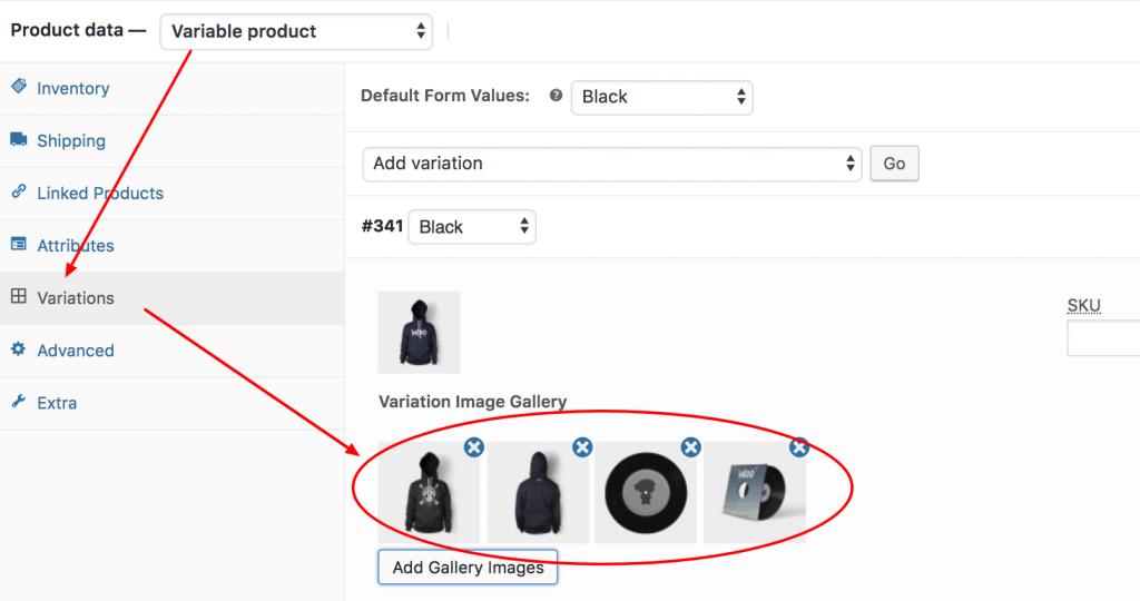 upload images in the variation gallery