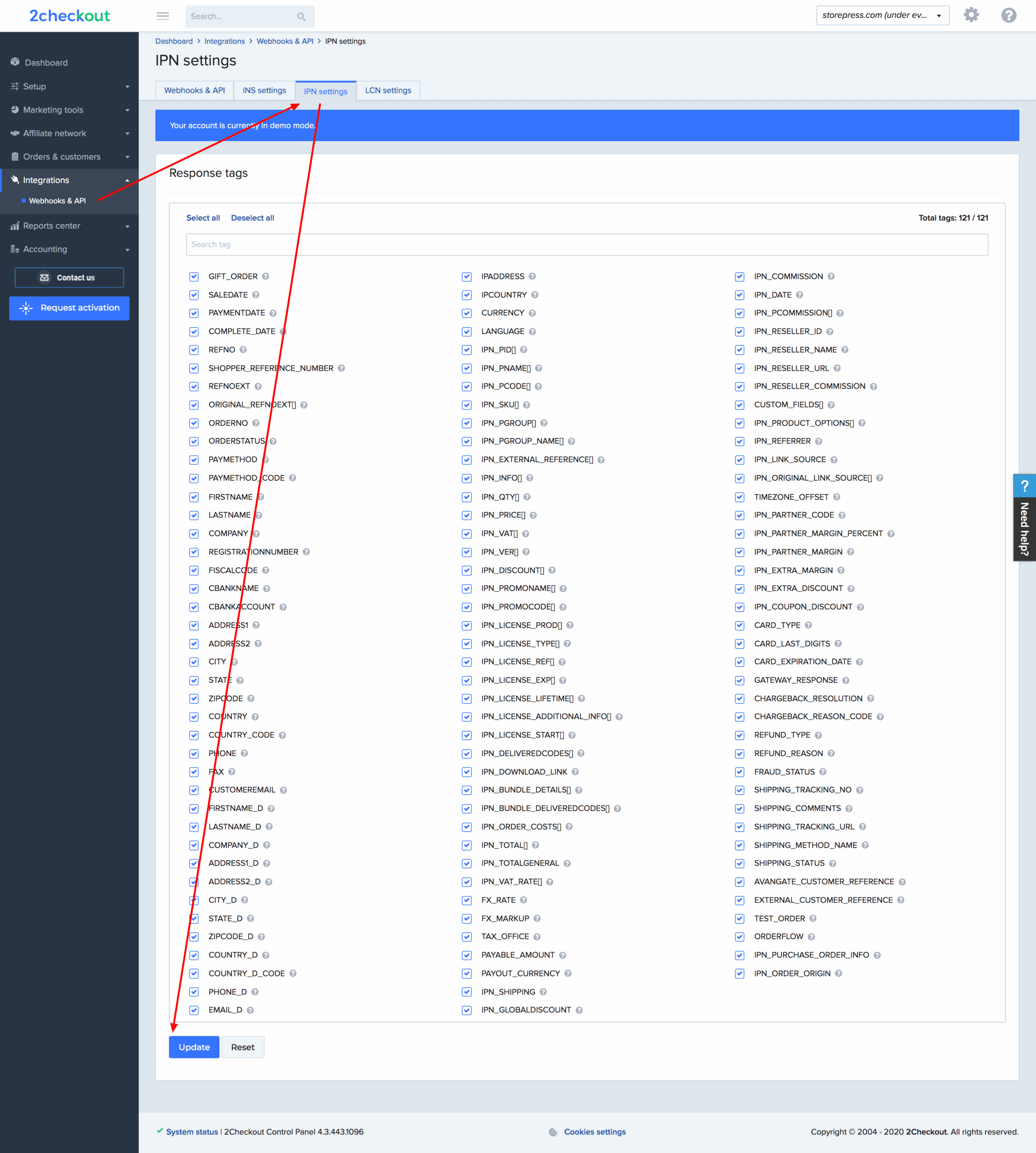 update IPN settings